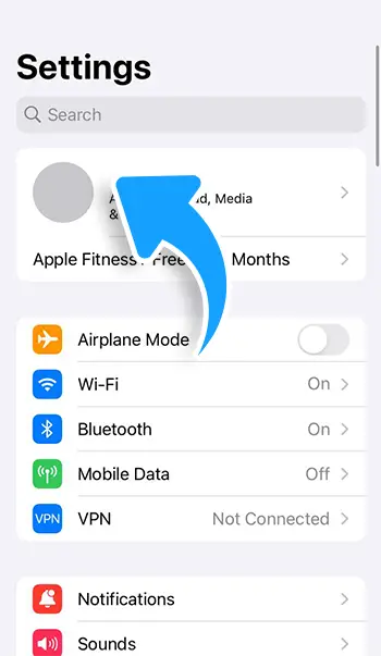Step 2 - Tap on Apple ID at the top