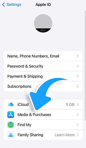 Step 3 - Select Media & Purchases then View Account