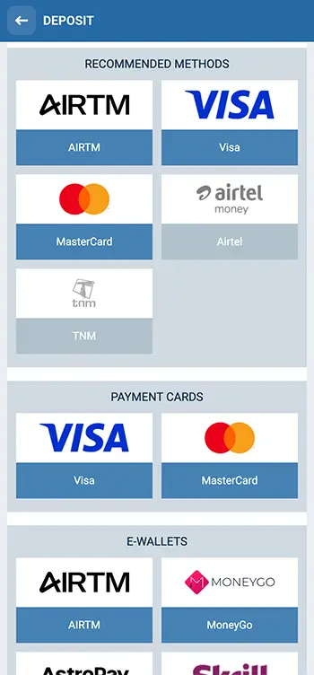 Step 3 - Select preferred deposit method