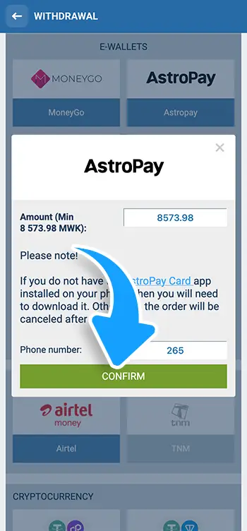 Step 8 - Confirm the withdrawal request
